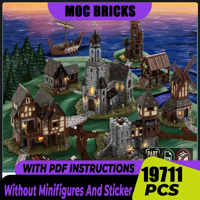 Medieval Castle Model Moc Building Blocks Medieval villages Model Technology Brick DIY Assembly Construction Holiday Set Toys