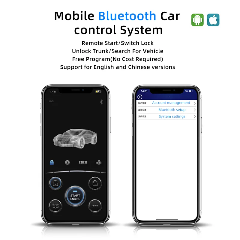 Universal Car Alarm System Start Stop Button Automatic Start Keyless Ignition System Mobile Bluetooth App Remote Control Remote