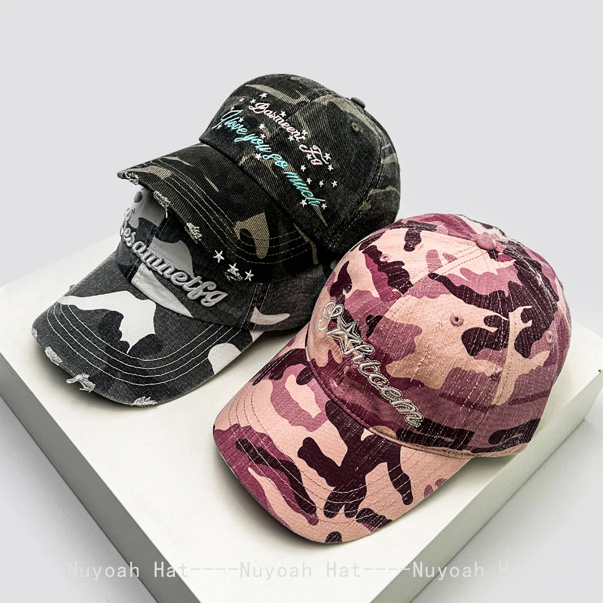 

New Women Camouflage Embroidered Letters Star Baseball Hats Sunshade Retro Versatile Personal Peaked Caps Street Fashion Outdoor