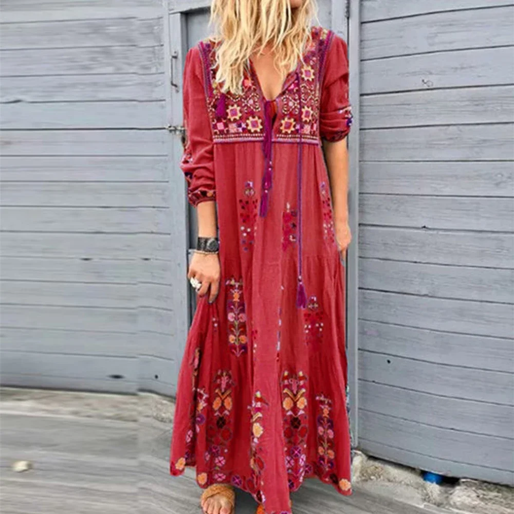 Long Dress for Women 2023 Autumn Beach Bohemian Dresses Casual Vestido Robe Female Clothing Y2K Floral Skirt Elegant Maxi Dress