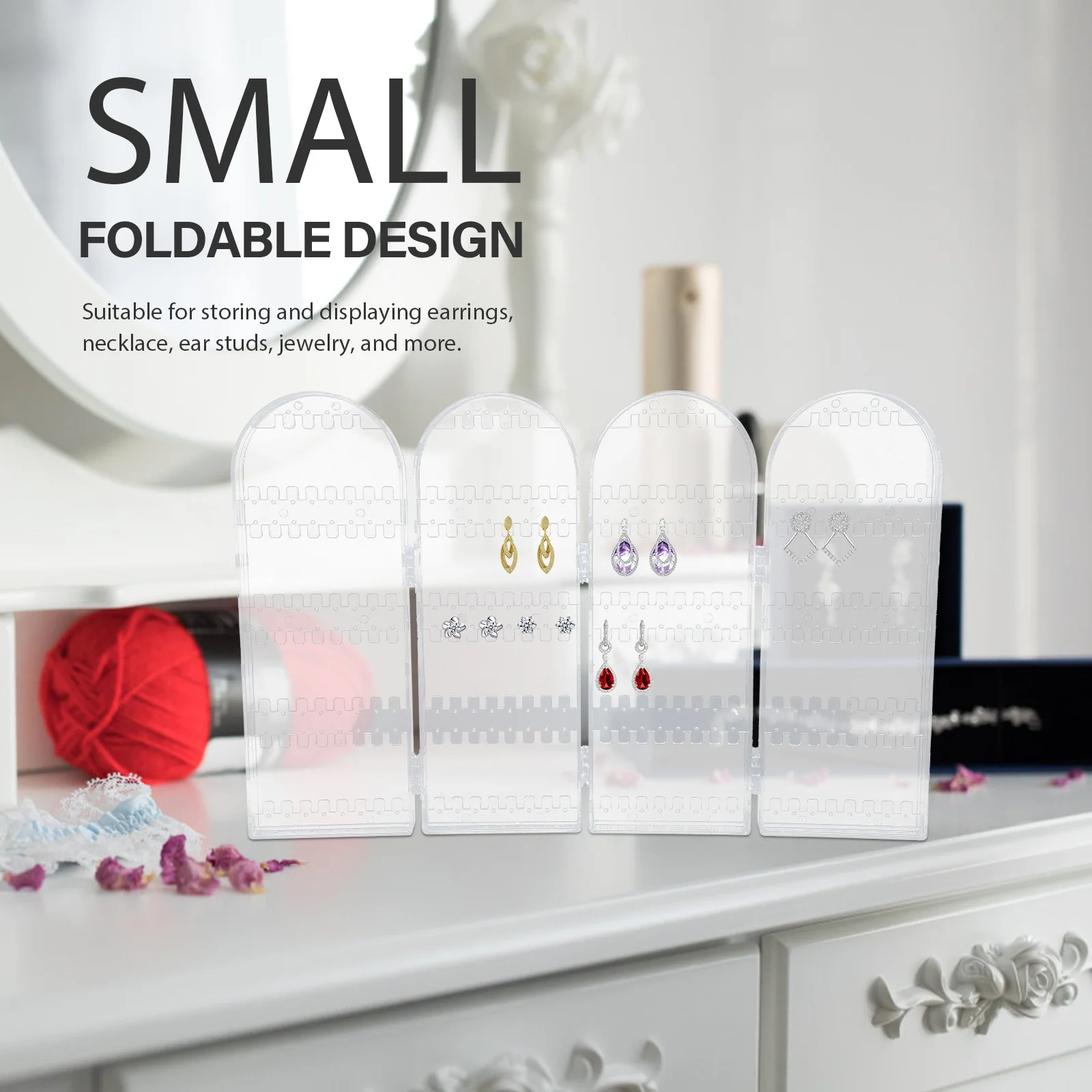 

Foldable Earring Storage Box Plastic Jewelry Organizer Stand Desktop Holder Necklace Display Rack Desktop Jewelry Holder