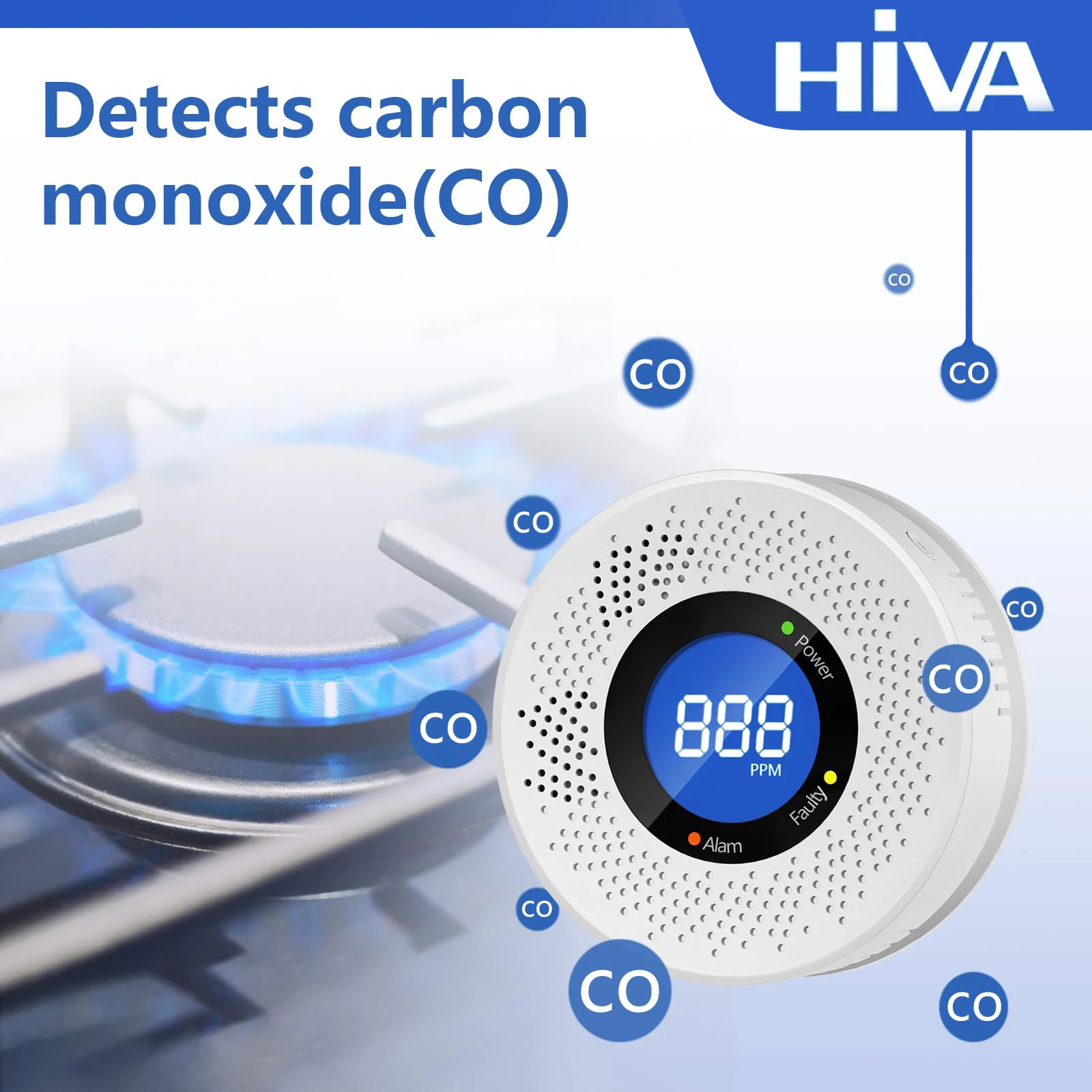 Smart Carbon Monoxide Detector with LCD Digital Display for Restaurant Home Indoor Kitchen Real-Time CO Monitor Detector Alarm