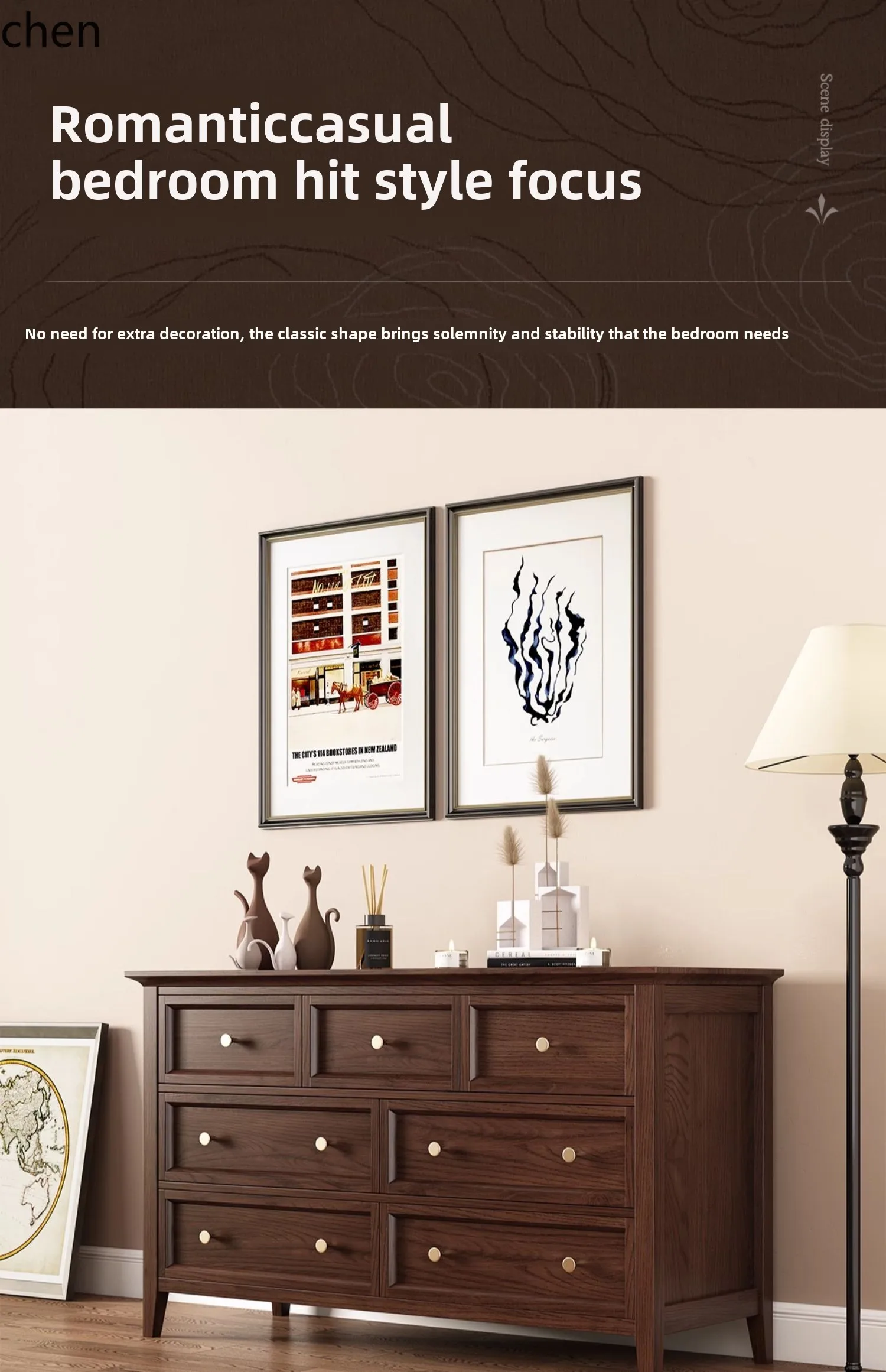HT solid wood ash wood seven buckets nine drawers living room storage drawer bedroom wall side cabinet