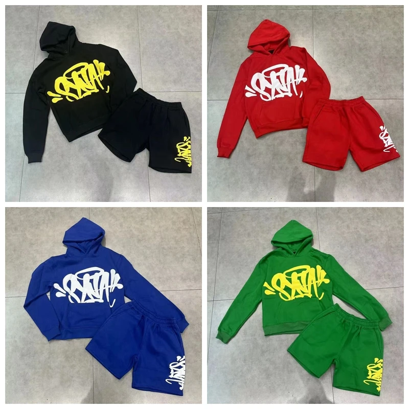 

Synaworld Fce Lined Hoodie и orts Комплект для мужчин Уличная одежда в стиле хип-хоп с принтом пузырей Повседневная молодежная осенняя мода Пятидюймовые брюки