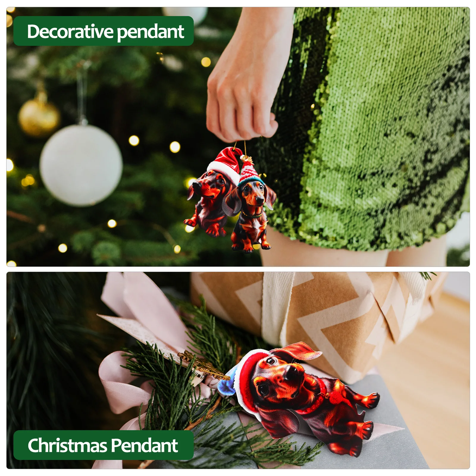 

10Pcs Dachshund Ornament Exquisite Craftsmanship Acrylic Pendant for Christmas Tree Decor Hanging Accessories Festive Use