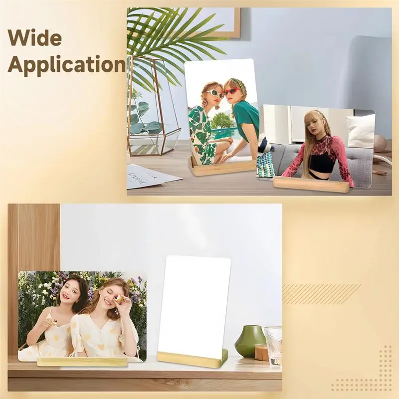 6PCS Aluminum Sublimation Blanks With 6 Wood Stands 7.99 X 5.98 Inches Photo Heat Transfer Panels For Home Office Decoration