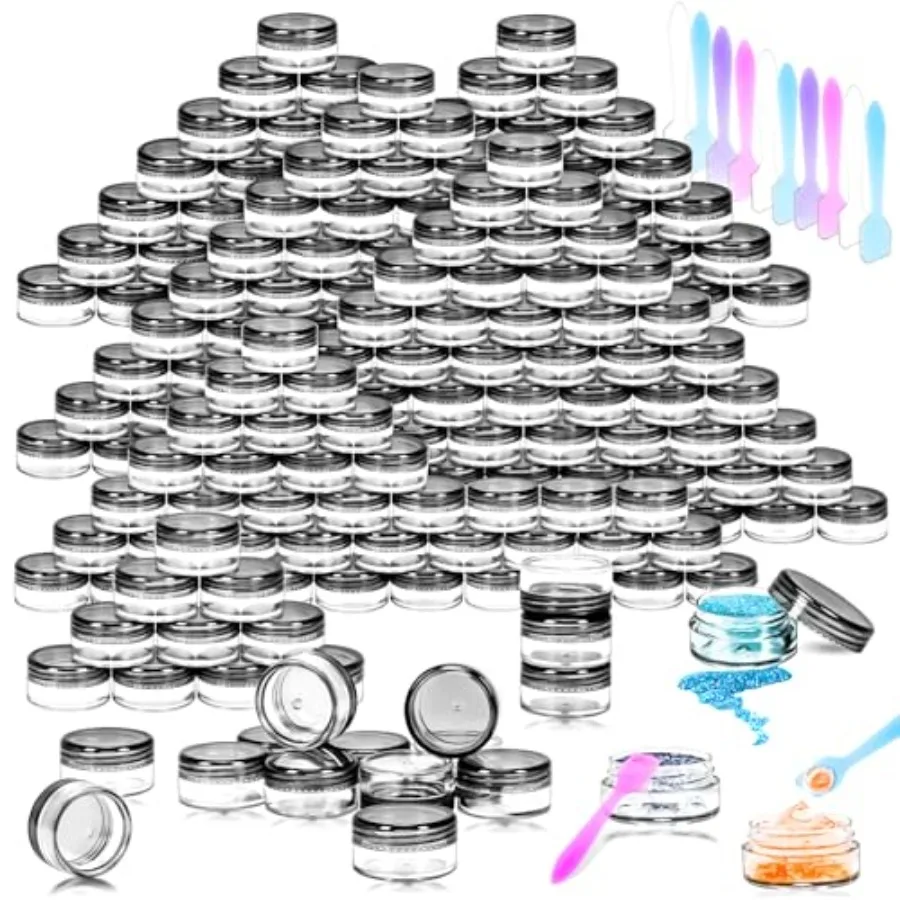 100 Pack 3g Plastic Jars with Lids, 3ml Round Clear Cosmetic Containers Makeup Jars, 3 Gram Travel Size Container Jar with Spat