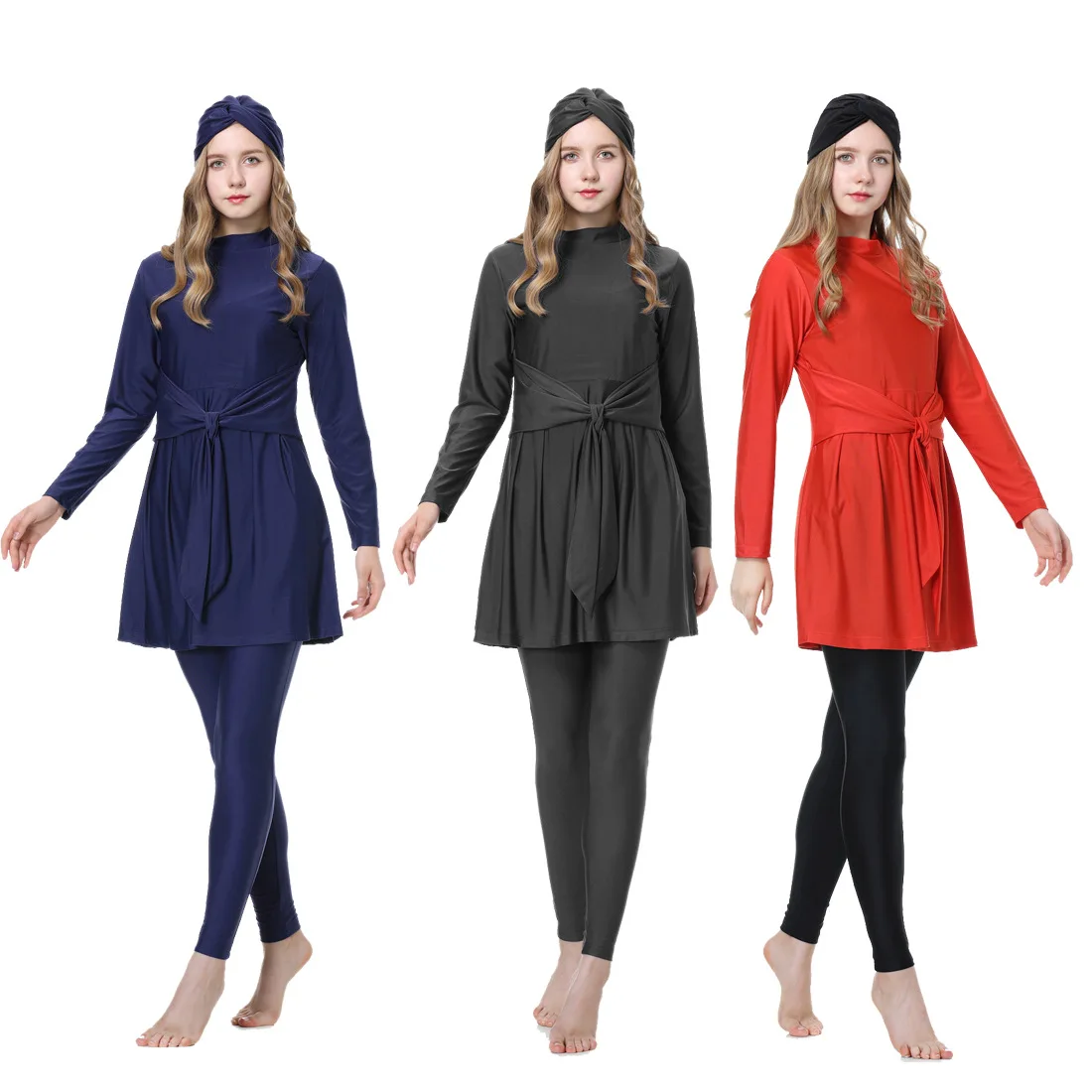 Women Muslim Burkini Swimsuit Modest Swimwear Islamic Long Sleeve Full Cover Hijab Flower Dress Top Cap Swim Pants ​Bathing Suit