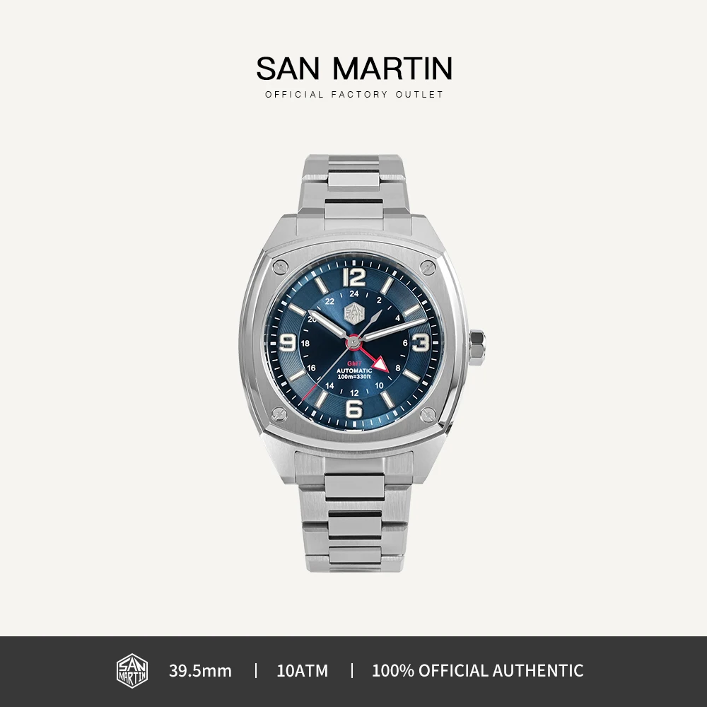 

San Martin Men Watch 39.5mm Original Design Stainless Steel Hangzhou 6460 GMT Automatic Mechanical Luminous Waterproof SN0026