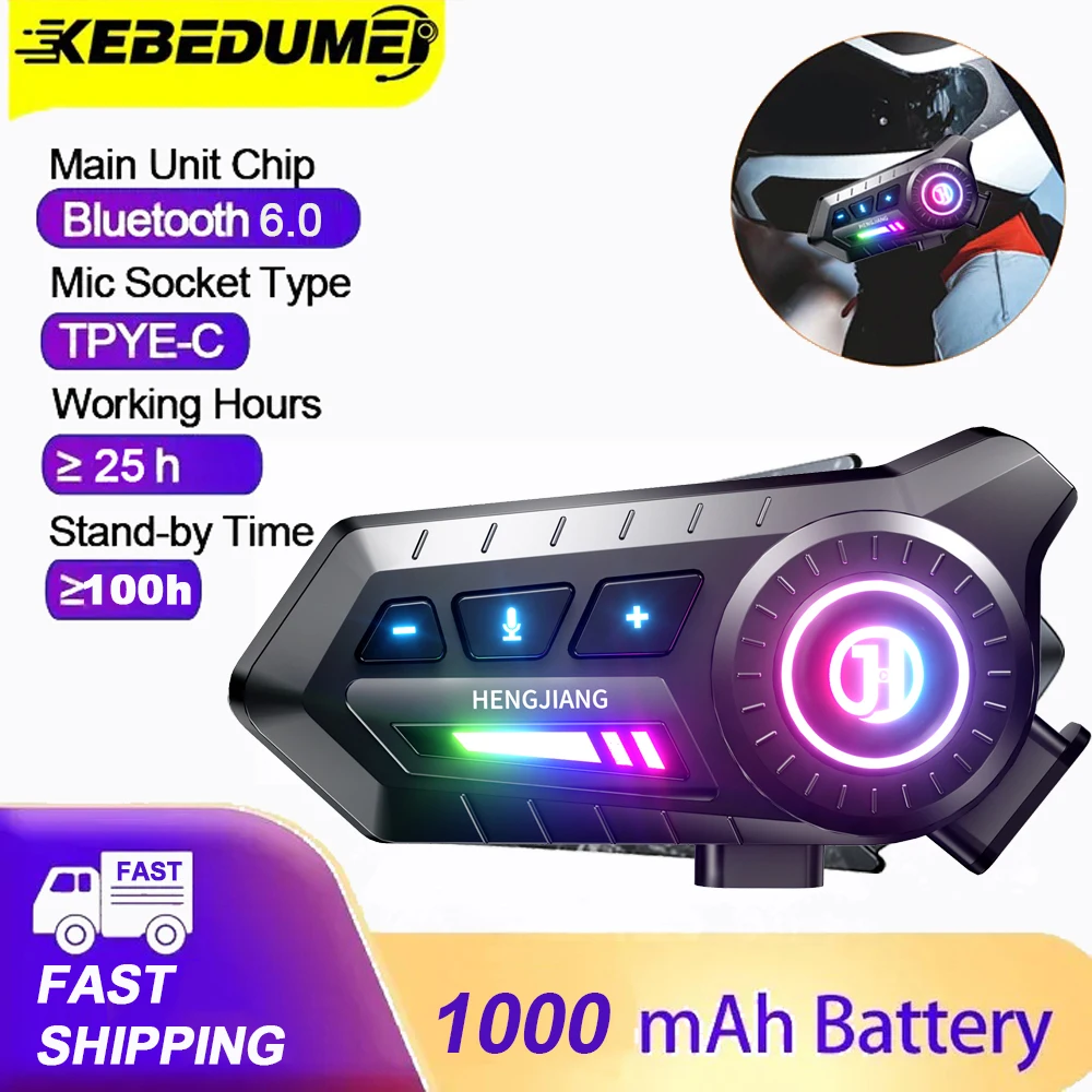 

Kebidumei Motorcycle Helmet Bluetooth Headset Wireless Moto Earphone Waterproof Hands-free Call Kit Super Long Standby Headphone