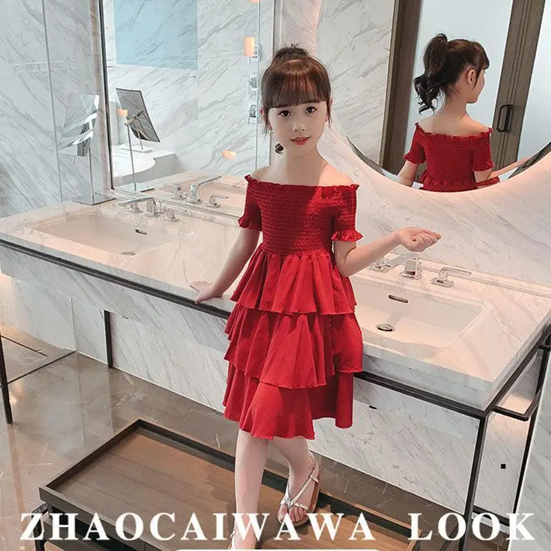 New Summer Girls Dress Chiffon Strapless Princess Dresses One-shoulder Prom Girls Dresses for Kids 12 10 8 7 6 5 4 3 2 Years Old