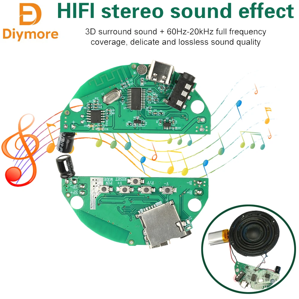 3.7V Bluetooth Amplifier Audio Module Card Insertion 3D Stereo HIFI Lossless Sound Quality 60Hz-20KHz Type C Interface