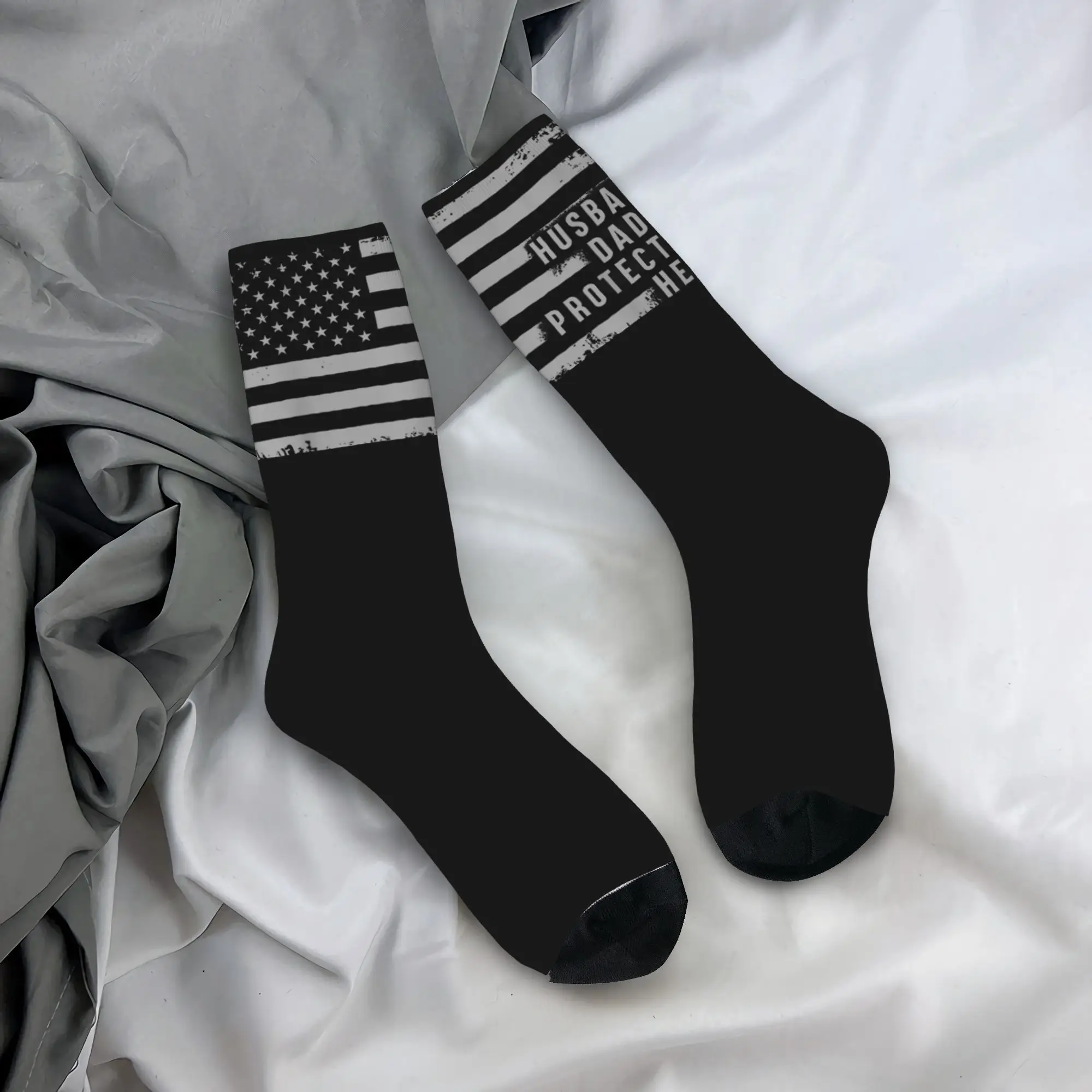

Adults Men Socks Husband Daddy Protector Hero Fathers Day Camo American Flag Stockings Socks Printed Running Anti Sweat Sock