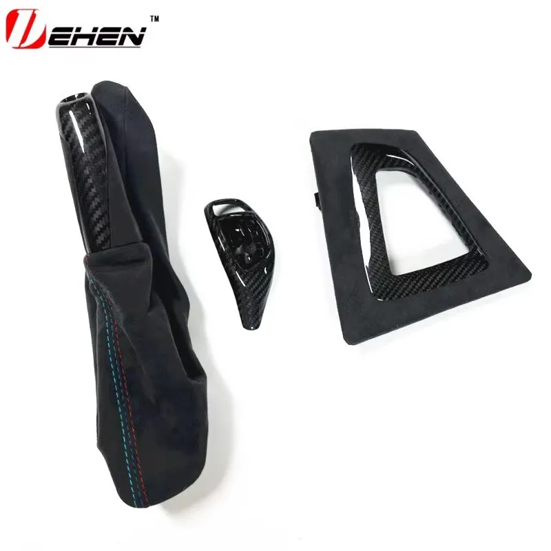 Carbon Fiber and Dry Carbon Gear Shift Base Knob and Handbrake for BMW F30 F31 F32 F33 F36 2012-2019 Year, Only for LHD