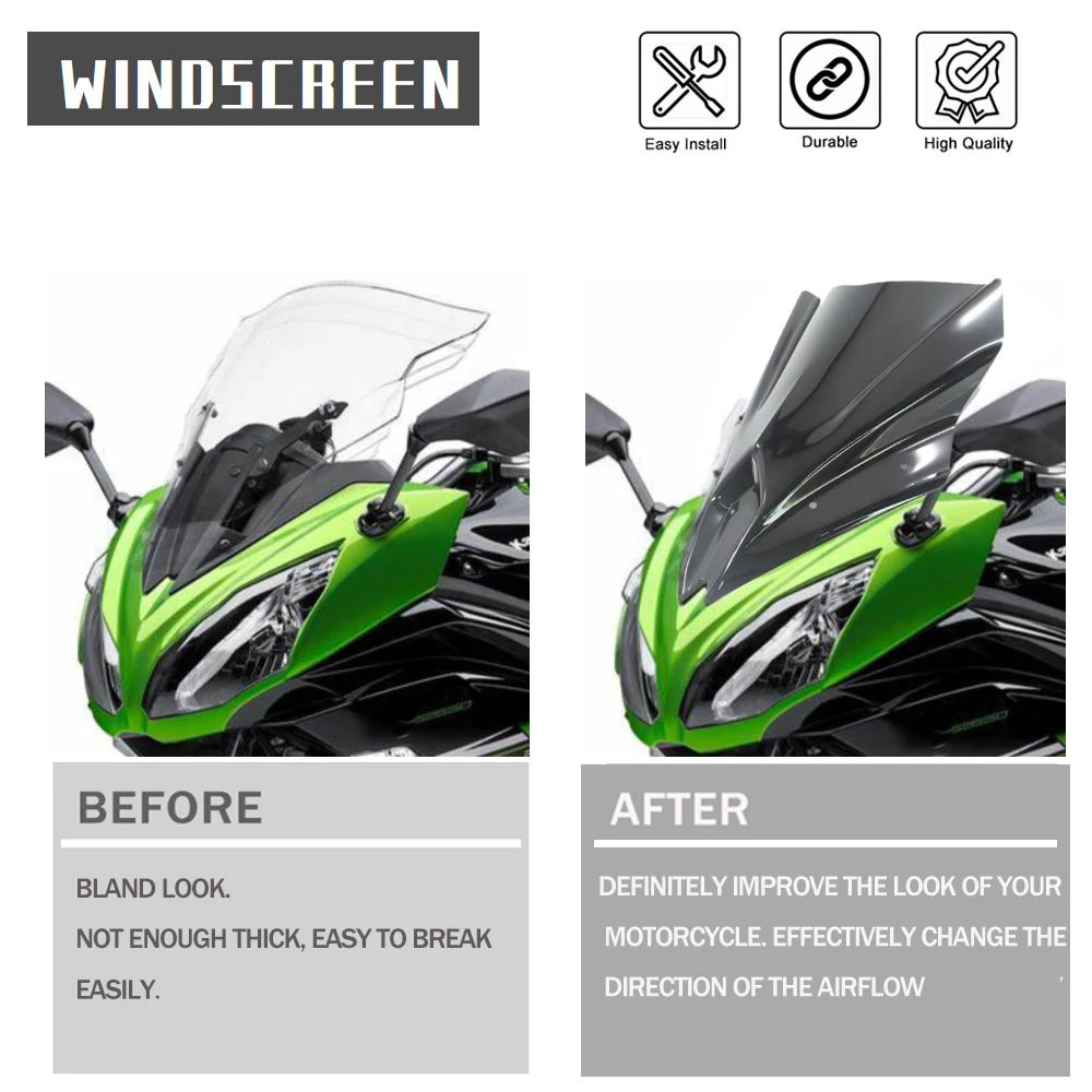 Motorcycle Front Windscreen Windshield Airflow Viser Deflectors Wind Screen For Kawasaki For Ninja 650 EX650 ER6F 2017 2018 2019