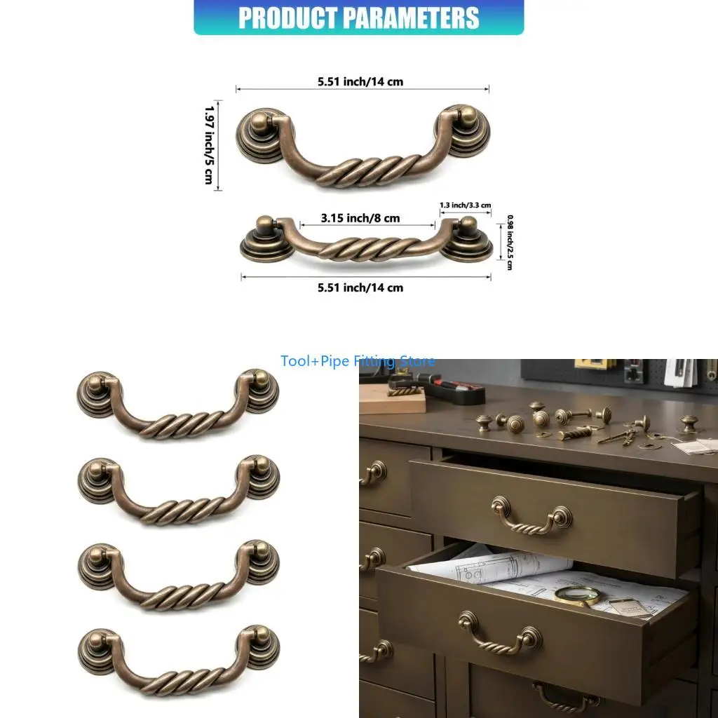 F92B Bronze Cabinet Pull Handles 4 Pack for Home Drawer Front Update