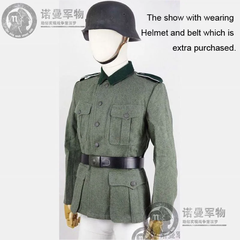 Reproduction Cosplay German WH M36 Fieldgrey Wool Feldbluse Field Blouse Tunic with Shoulder Straps and Trouser Pants Nordland