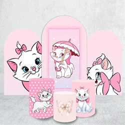 Marie Cat Arch Photo Backdrop Cover,Girl's Birthday Party Supplies Baby Shower Decoration Elastic Cylinder Covers for Cake Table