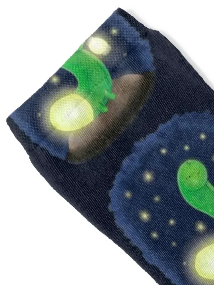 Cute green glow worm with lantern cartoon illustration Socks fashionable Men's Hiking boots Boy Socks Women's