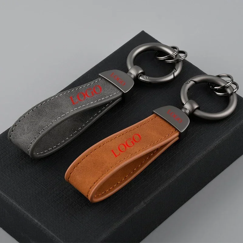 

Solid Color Leather Car Keychain Wholesale Cross-border Business Metal Key Chains Buckle Head Multi-color Optional Ring