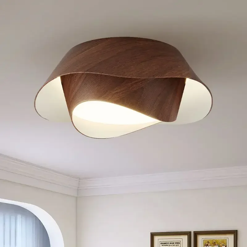 Vintage houten kleur plafondlamp Led walnoot plafondlamp voor slaapkamer woonkamer keuken retro eettafel hangende verlichting