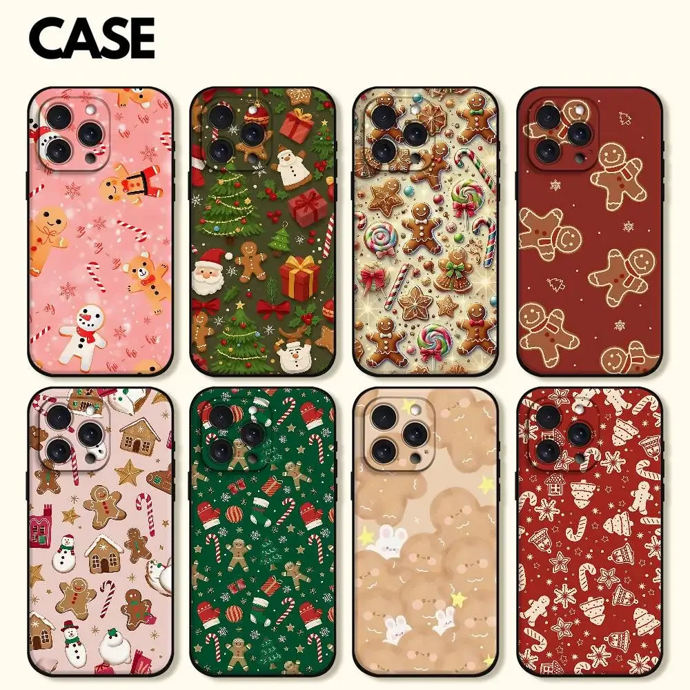 لطيف الكرتون عيد الميلاد الزنجبيل جراب هاتف جراب هاتف آيفون 17 16 15 11 13 14 برو ماكس غطاء قذيفة سوداء #1