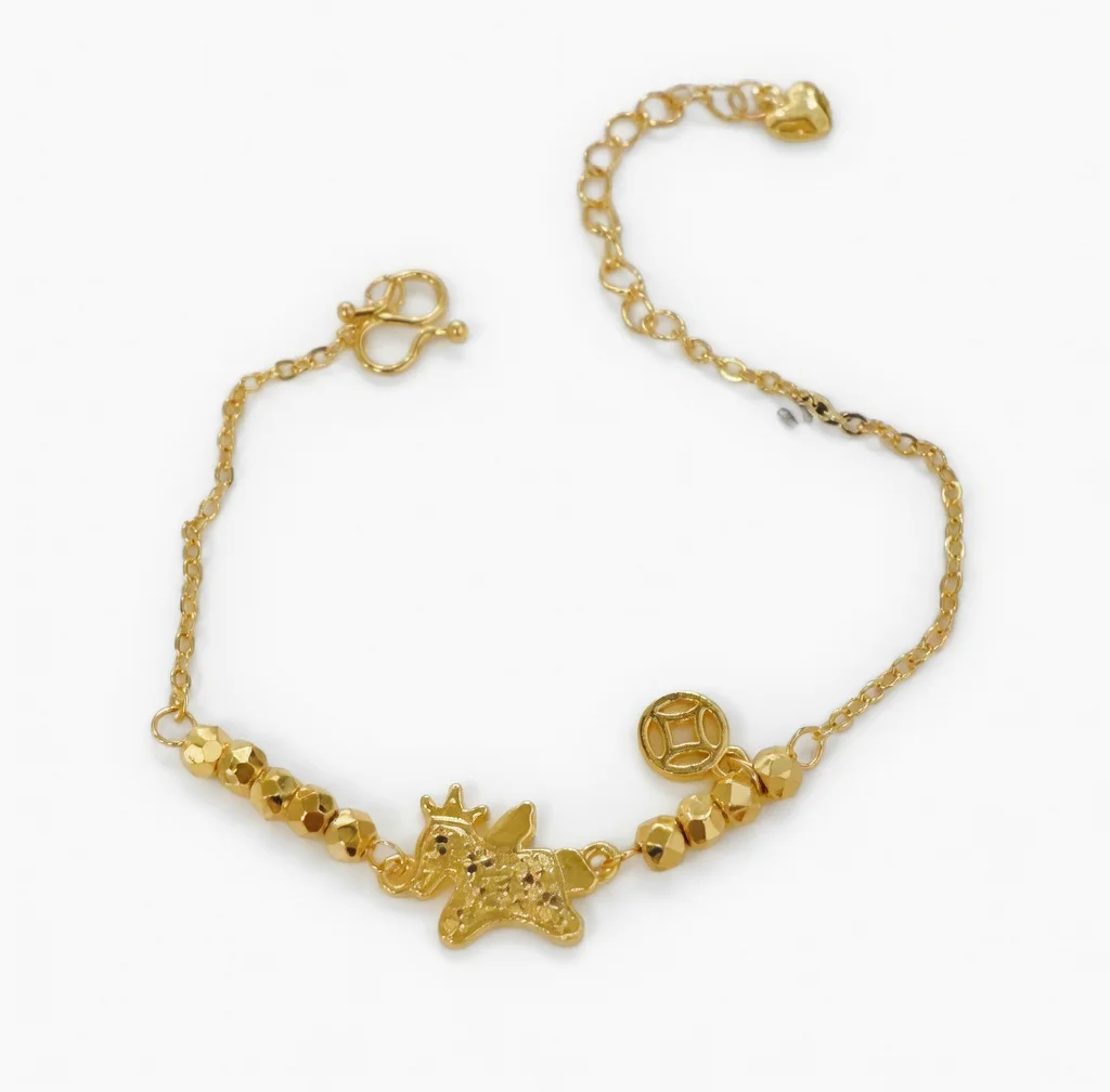 

Retro Crushed Ice Bead "Ma Shang You Qian" Horse Coin Charm Bracelet for Women Light Luxury High-End Lucky Tarnish-Free Fashion