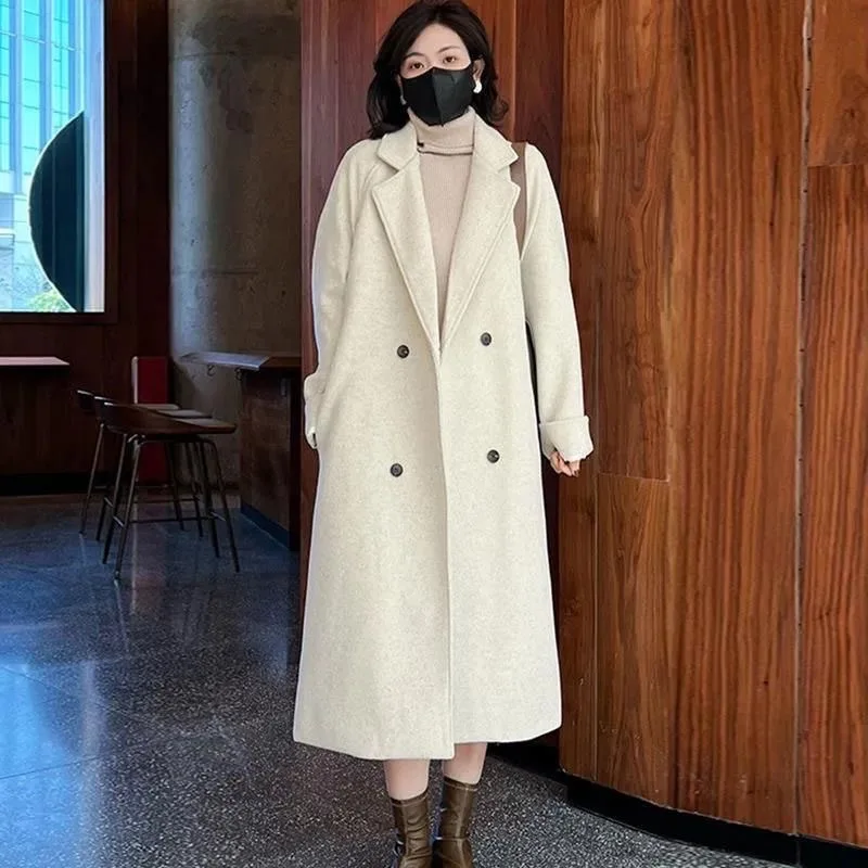 2023 Women Winter Warm Woolen Coat Long Sleeve White Duck Down Inner Long Jacket Coat Casaco Feminino Women Outwear Coat