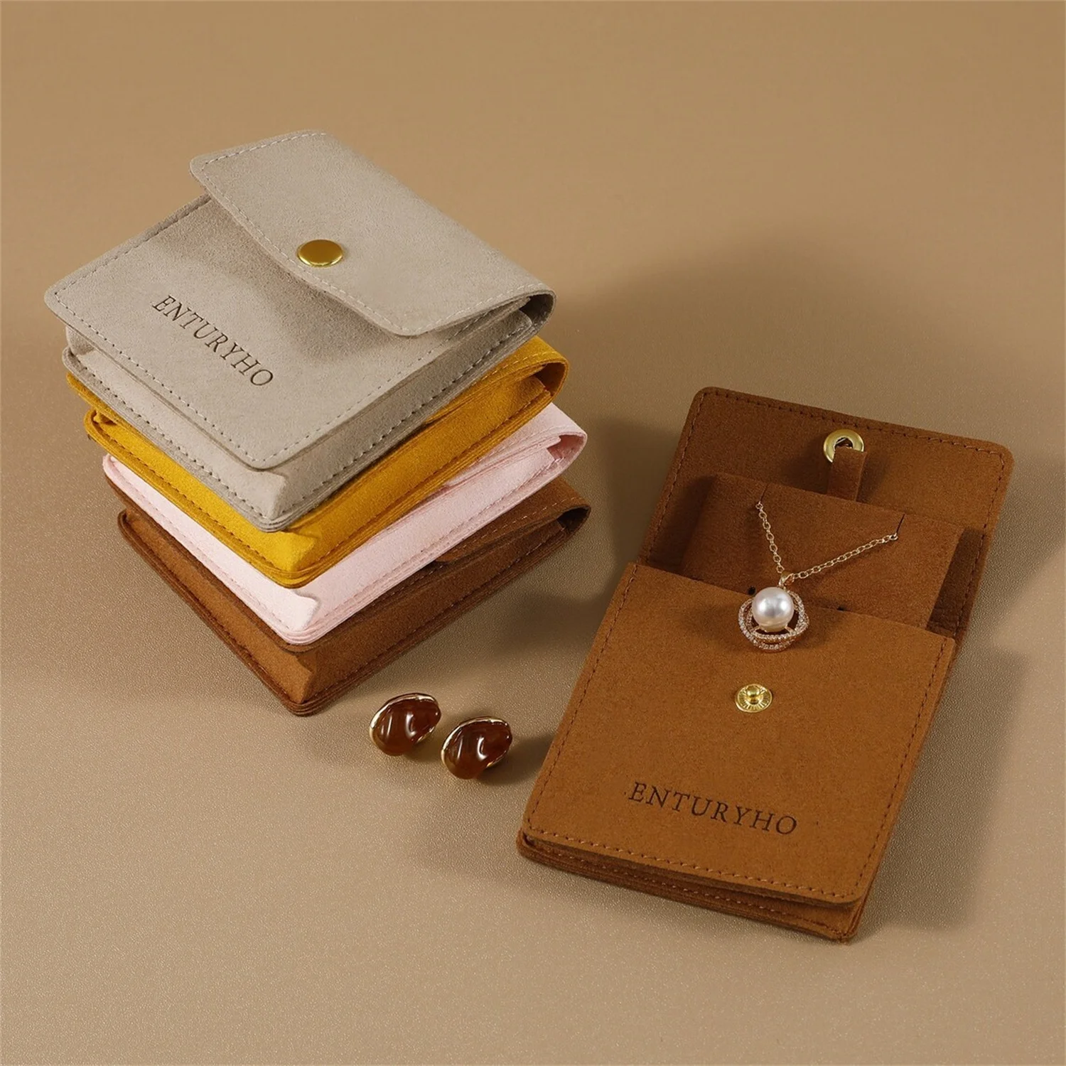 

8*8cm snap bag jewelry bag with side snap bag microfiber snap bag small cloth bag necklace ring earring storage bag