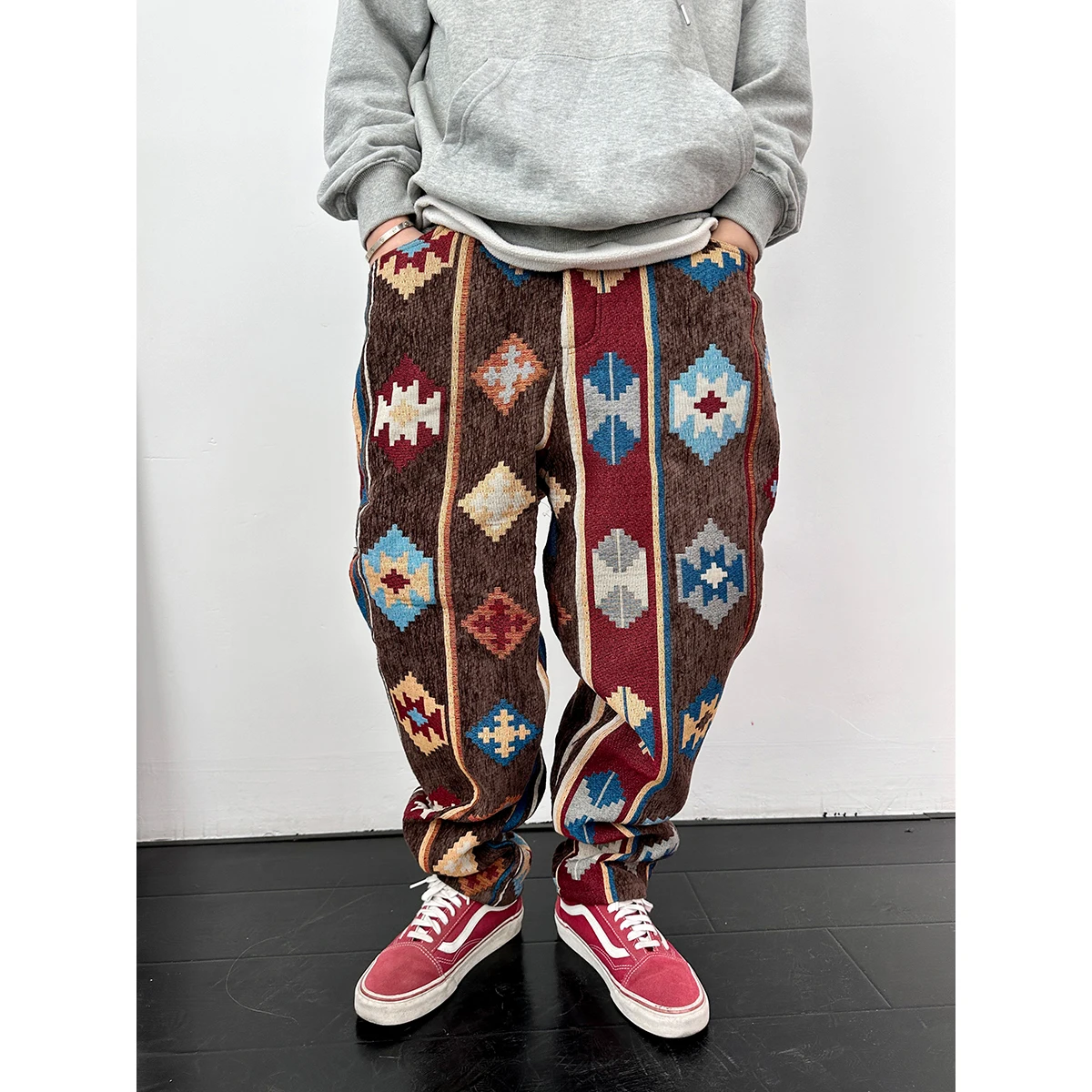 American Streetwear Geometric Pattern Casual Pants Men Clothing Ethnic Style Jacquard Cargo Trousers Harajuku High Quality Pants