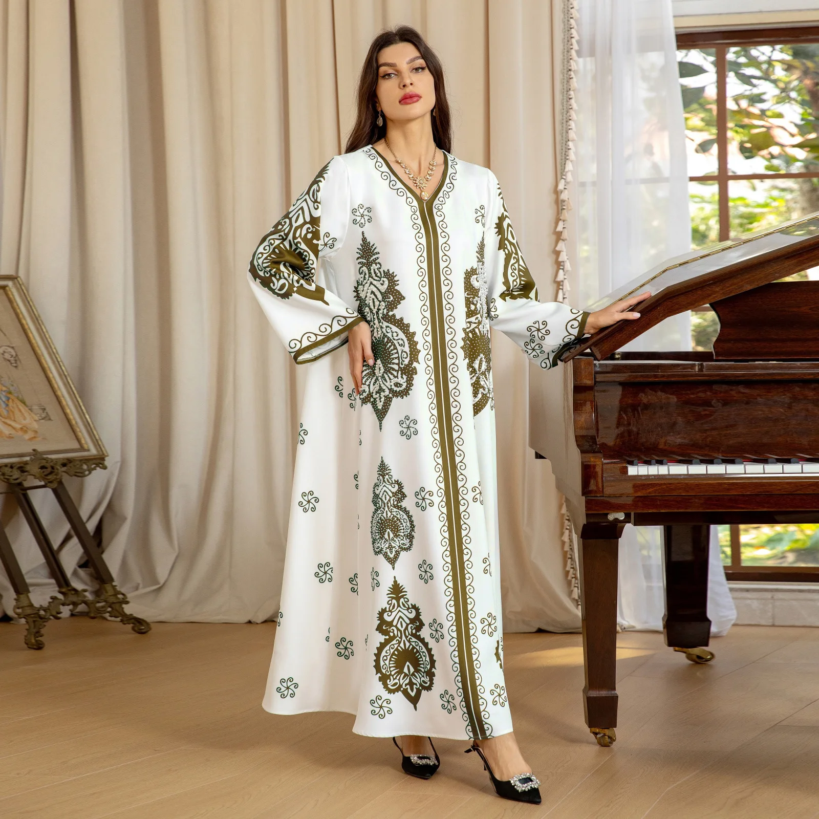 AB375 Muslim women's clothing in Dubai, Arab, hot stamping, bubble bead fashion dress, printed robe