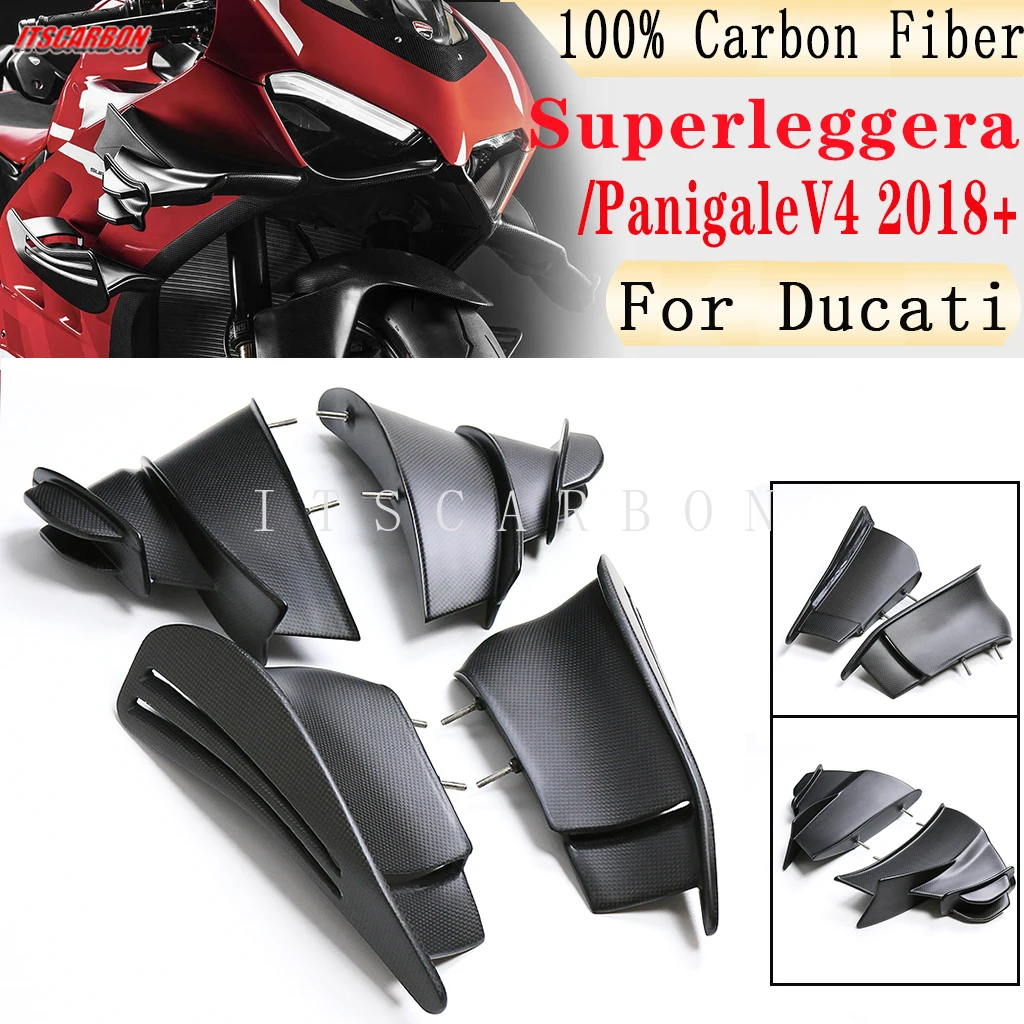 Pure Carbon Fiber Motorcycle Aerodynamic Wing Wind Spoilers Deflector Winglets For Ducati Panigale Superleggera V4 2018 - 2023