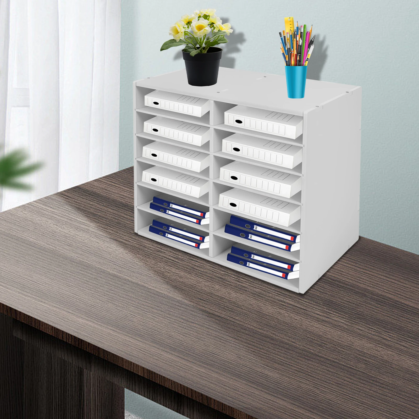 ที่จัดระเบียบเอกสารบนโต๊ะทำงาน, ที่จัดระเบียบเอกสาร, ที่จัดระเบียบบิลบนโต๊ะทำงานสำหรับสำนักงาน บ้าน โรงเรียน, 12 ช่อง