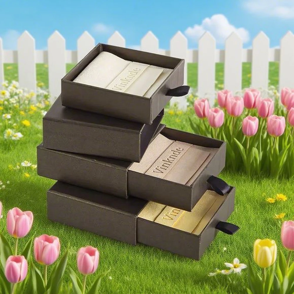 

Custom Logo Small Fabric Gift Storage Pouches Personalized Jewelry Box Sliding Drawer Earrings Rings Case Wedding Gift Boxes