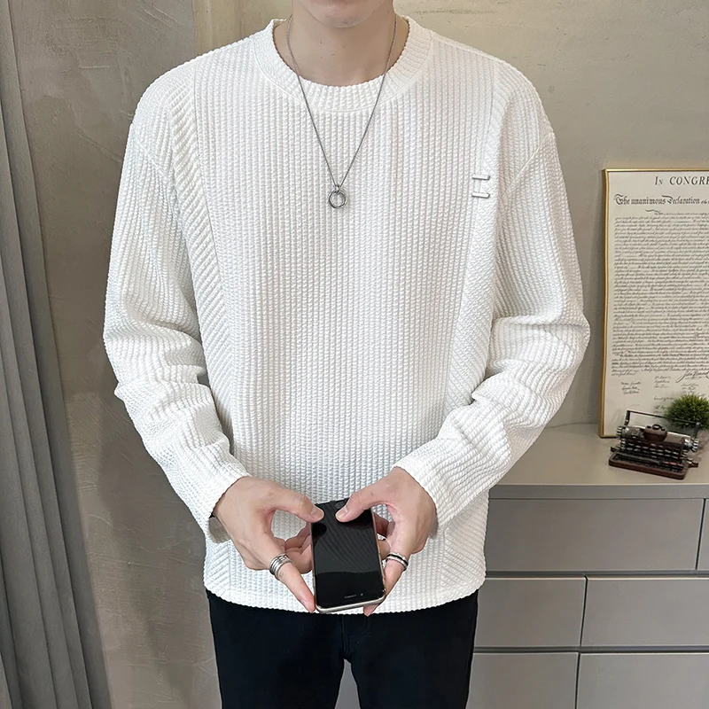 Autumn Men's Fashion Casual Round-neck Korean-style Long-sleeved T-shirt Base Layer Shirt