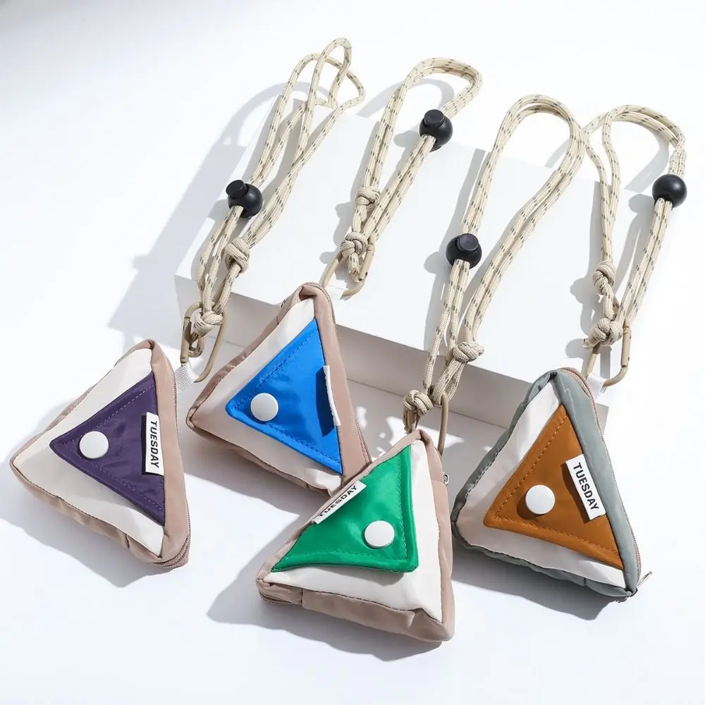 Hanging Neck Triangle Coin Purse Lanyard Key Storage Bag Contrasting Colors Wallet Earphone Bag Nylon Small Item Bag Travel