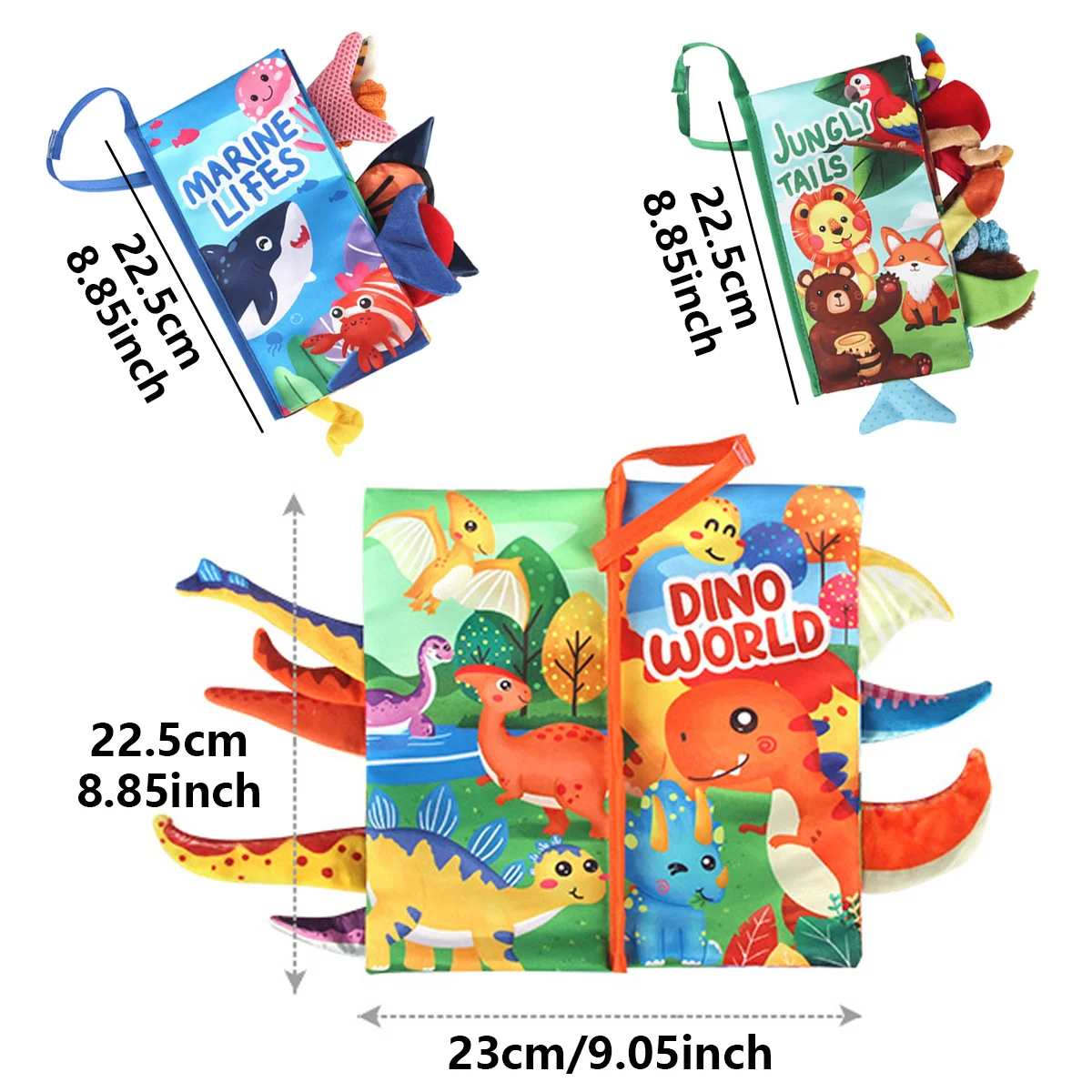 Baby Dinosaur Flipping Book, Sensory Touch Book, Early Development Interactive Baby Cart Soft Toy, Sensory Wrinkle Book