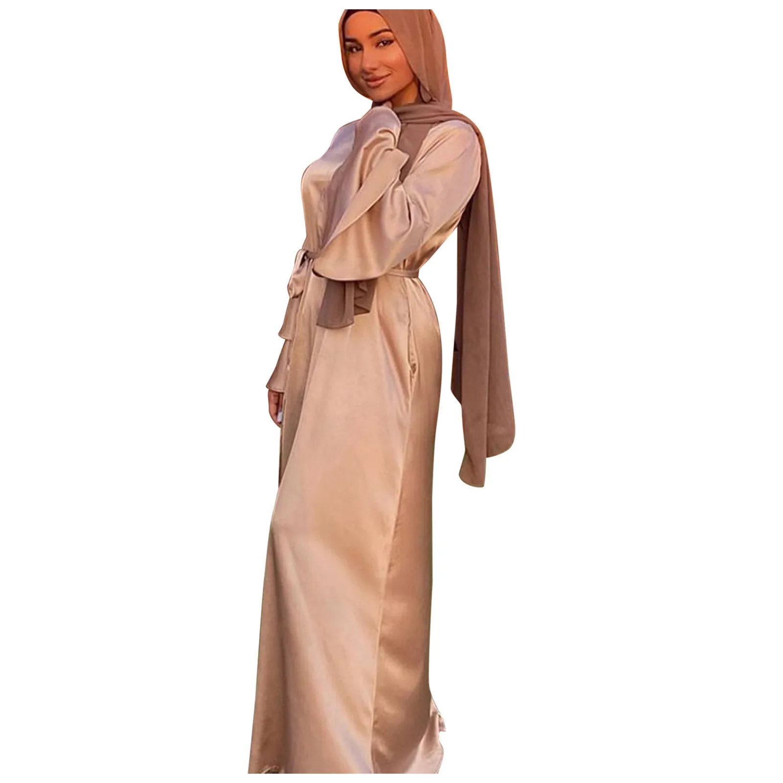 

Women Islam Clothing Ramadan Eid Satin Hijab Dress Dubai Abaya Turkey Summer Flare Sleeve Muslim Fashion Maxi Dresses for Kaftan