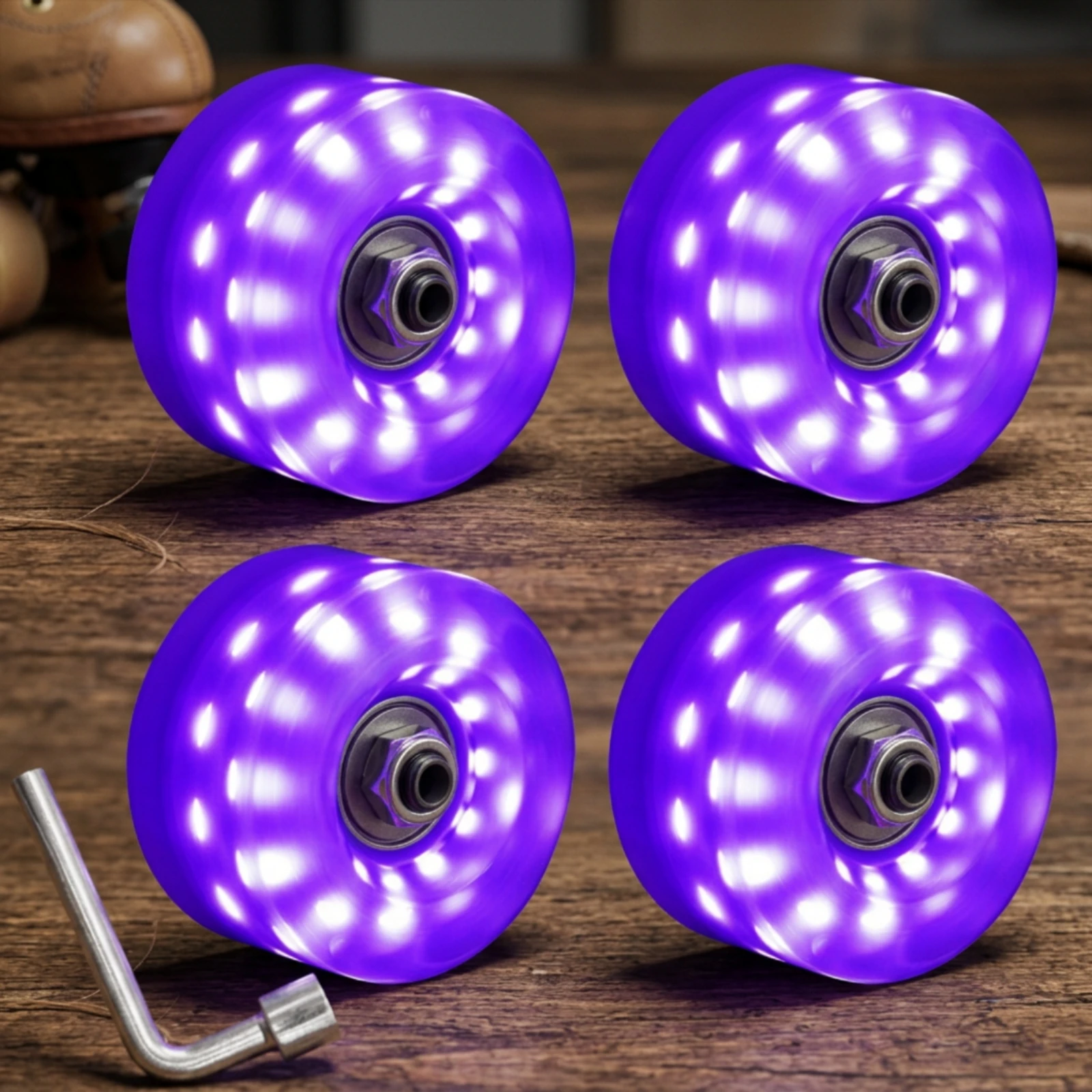 

4 Pieces Skate Wheel with Wrench Light-up Roller Skate Wheel Luminous Flashing for Skaters, Outdoor Skating