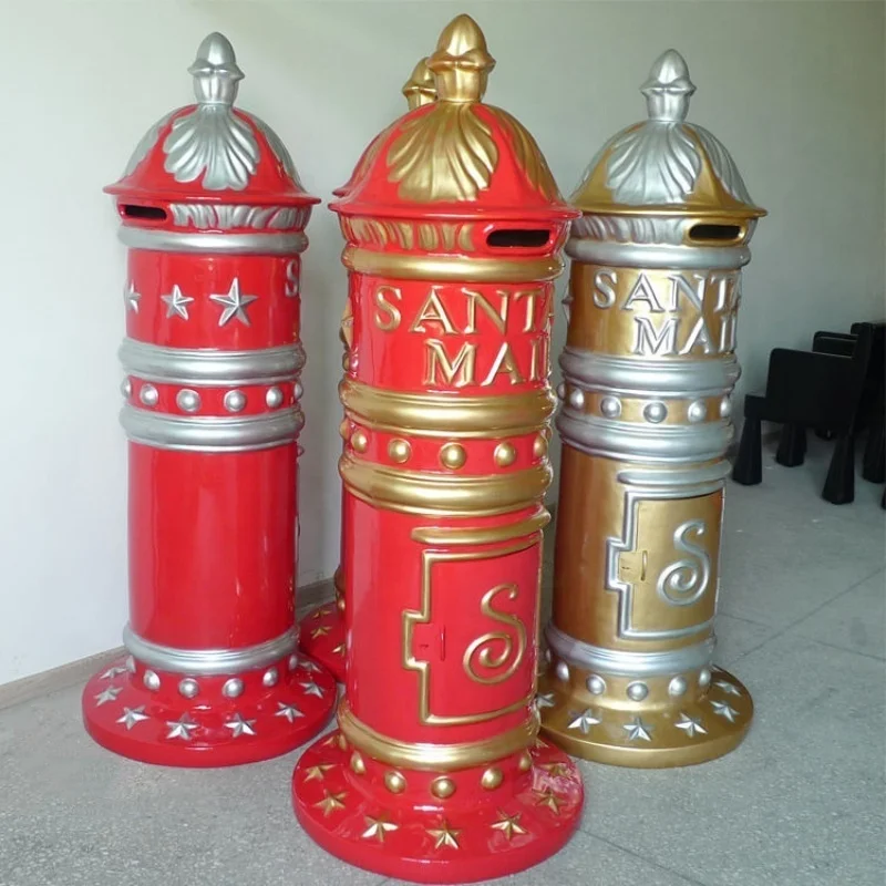 Santa Claus Mailbox Fiberglass Christmas Decorations Commercial Christmas Mailbox Flashing Letter Opening Round Base