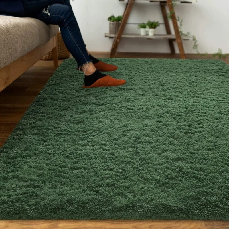 

Area Rug, Soft Modern Indoor Plush Dark Green Rugs, Non-Slip High Pile Shaggy Carpets, Fluffy Faux Fur Rugs