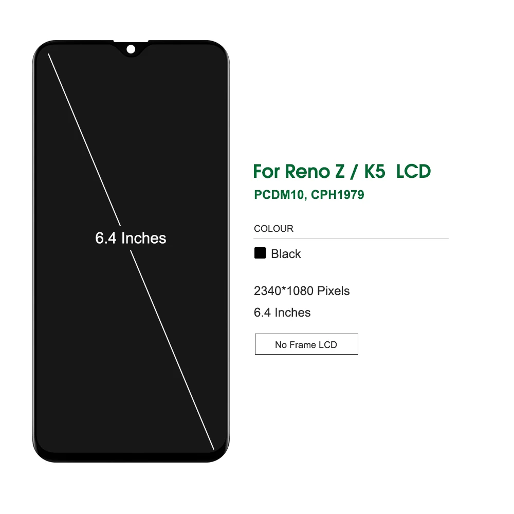 Oppo Reno Z LCD 디스플레이용 AMOLED, 터치 스크린 디지타이저 어셈블리 교체, renoZ PCDM10, CPH1979, 프레임 포함