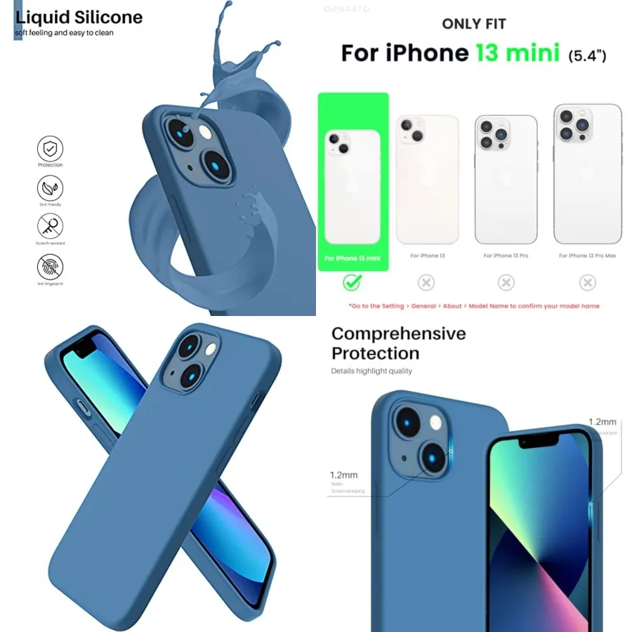 

Compatible with iPhone 13 Mini Case, Slim Liquid Silicone 3 Layers Full Cove Soft Gel Rubber with Microfiber Case Cover 5.4 inc