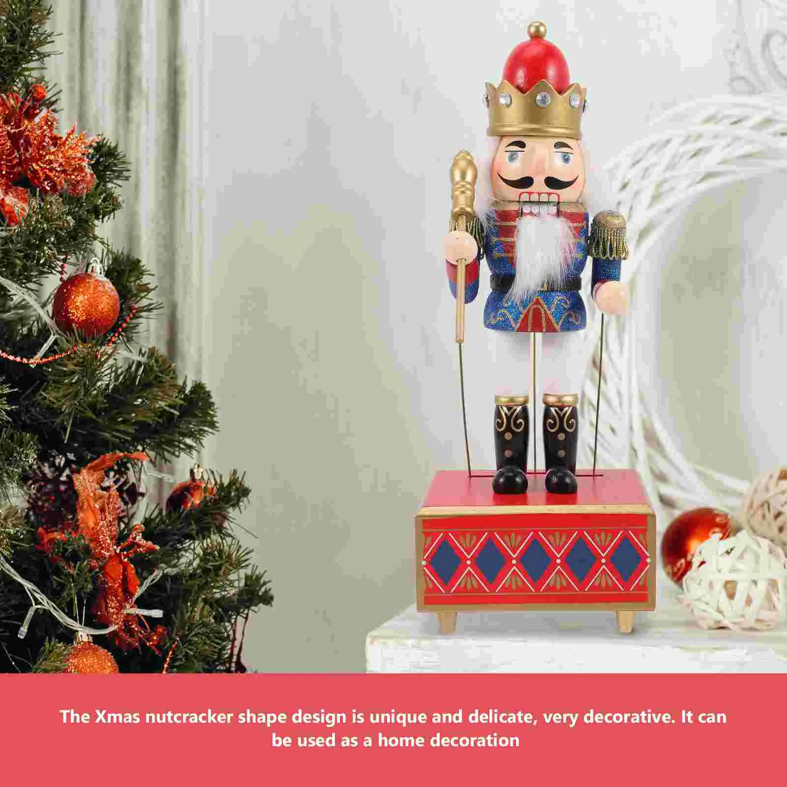 Nutcracker Christmas Figurines Craft Ornament Wood Adorn Musical Xmas Gift for Housewarming