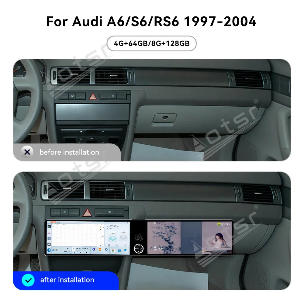 

For Audi A6 S6 RS6 1997-2004 12.3" Android 13 Dual Screen Car Radio Car Multimedia Video Player GPS Navigation Carplay Unit DSP
