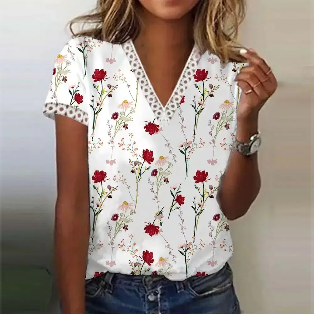 2024 Summer New Women T-Shirts Casual Loose Short Sleeves Womens T-Shirt Female Fashion Elegant Tops