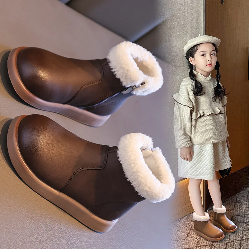 Children Boots Girls Fashion Sewing Cotton Lining Ankel Boots Boys Solid Soft Sole Non-slip Casual Boots Size 23-36