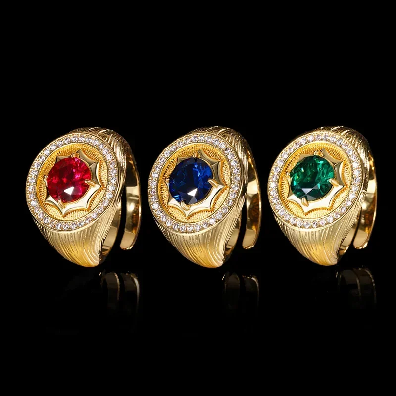 

Adjustable Gold Plated Ring with Blue and Red Gemstones Luxury Vintage Design for Elegant Occasions Wedding Anniversary Jewelry