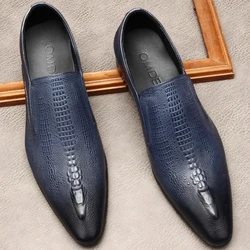 Luxury Crocodile Pattern Mens Business Loafers 2024 Fashion Genuine Leather Comfortable Designer Wedding Social Formal Shoes Man