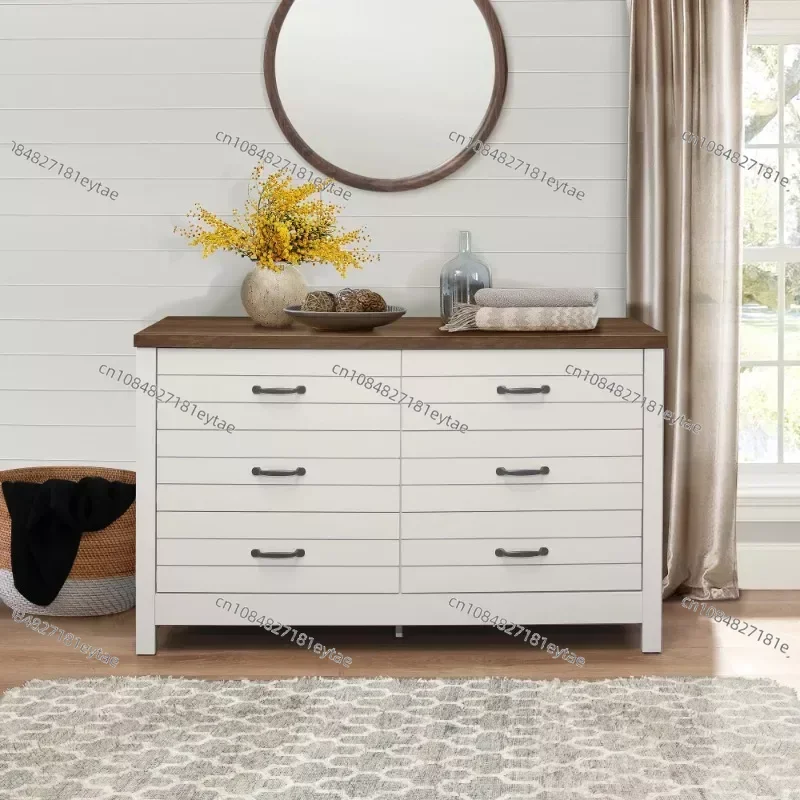 Lancaster Farmhouse Oak Top 6-Drawer Dresser, Ivory, by Hillsdale Living Essentials